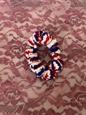 Hand Crafted Red White and Blue Crocheted Hair Scrunchie